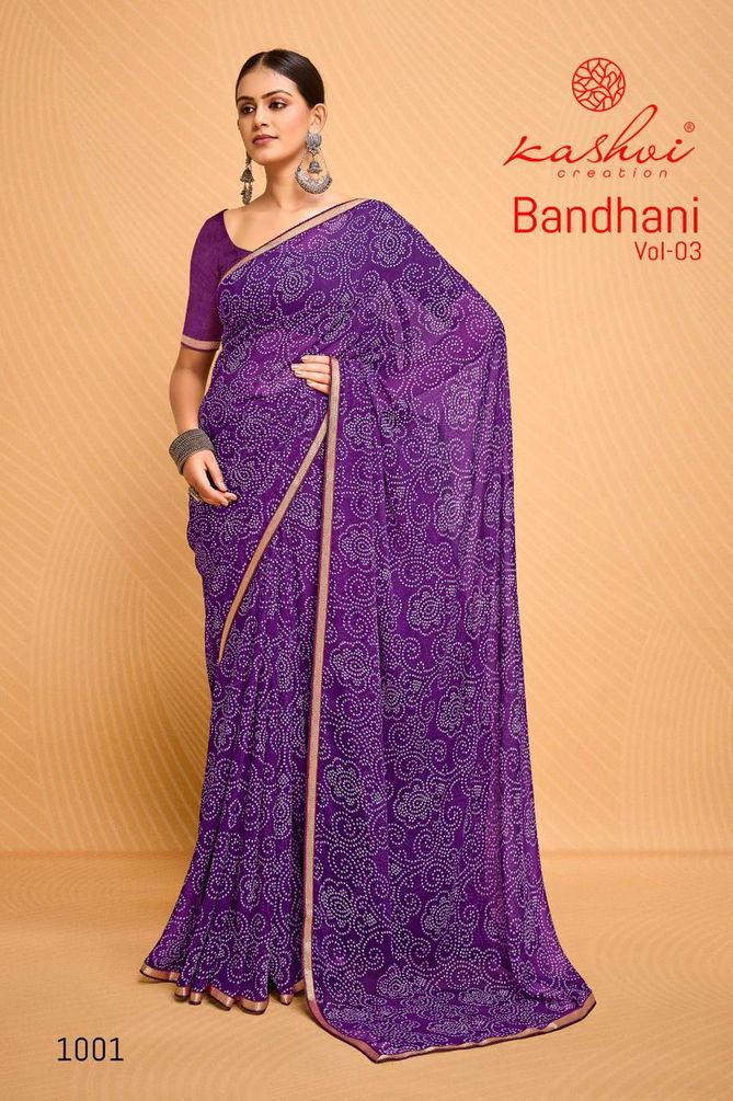 Bandhani Vol 3 By Kashvi Georgette Printed Sarees Wholesale Shop In Surat